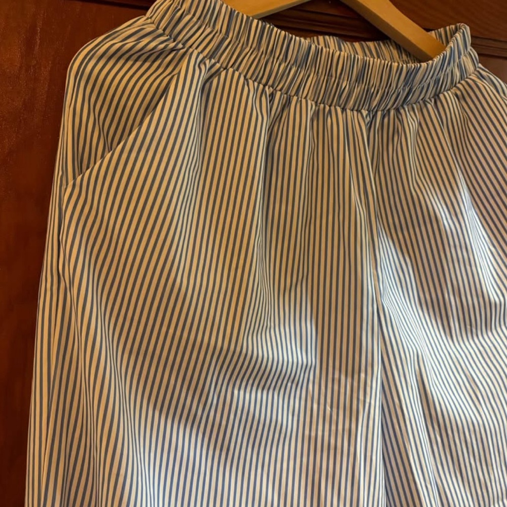 Commense Striped Blue and White Wide Leg Pants High Waisted - Picture 4 of 4
